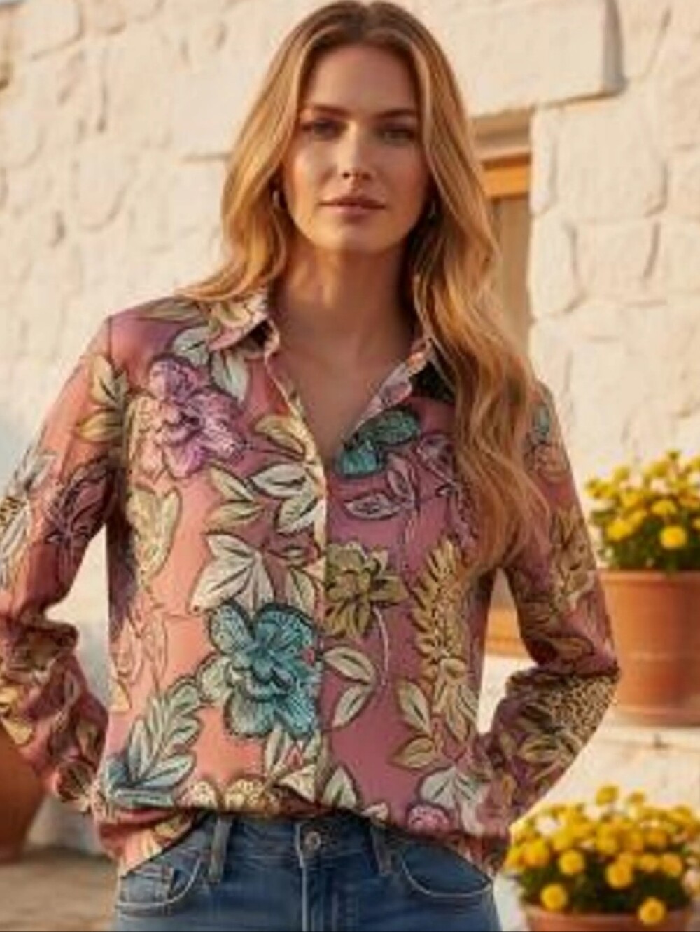 Soft Surroudings Floral Long Sleeve Blouse